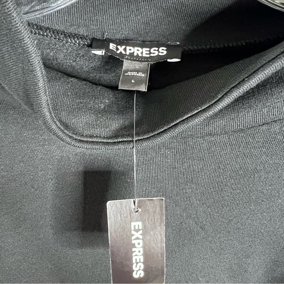 Express Sweater Women Large Mock Neck Fleece Black Crop Long Sleeve GG - Picture 2 of 9